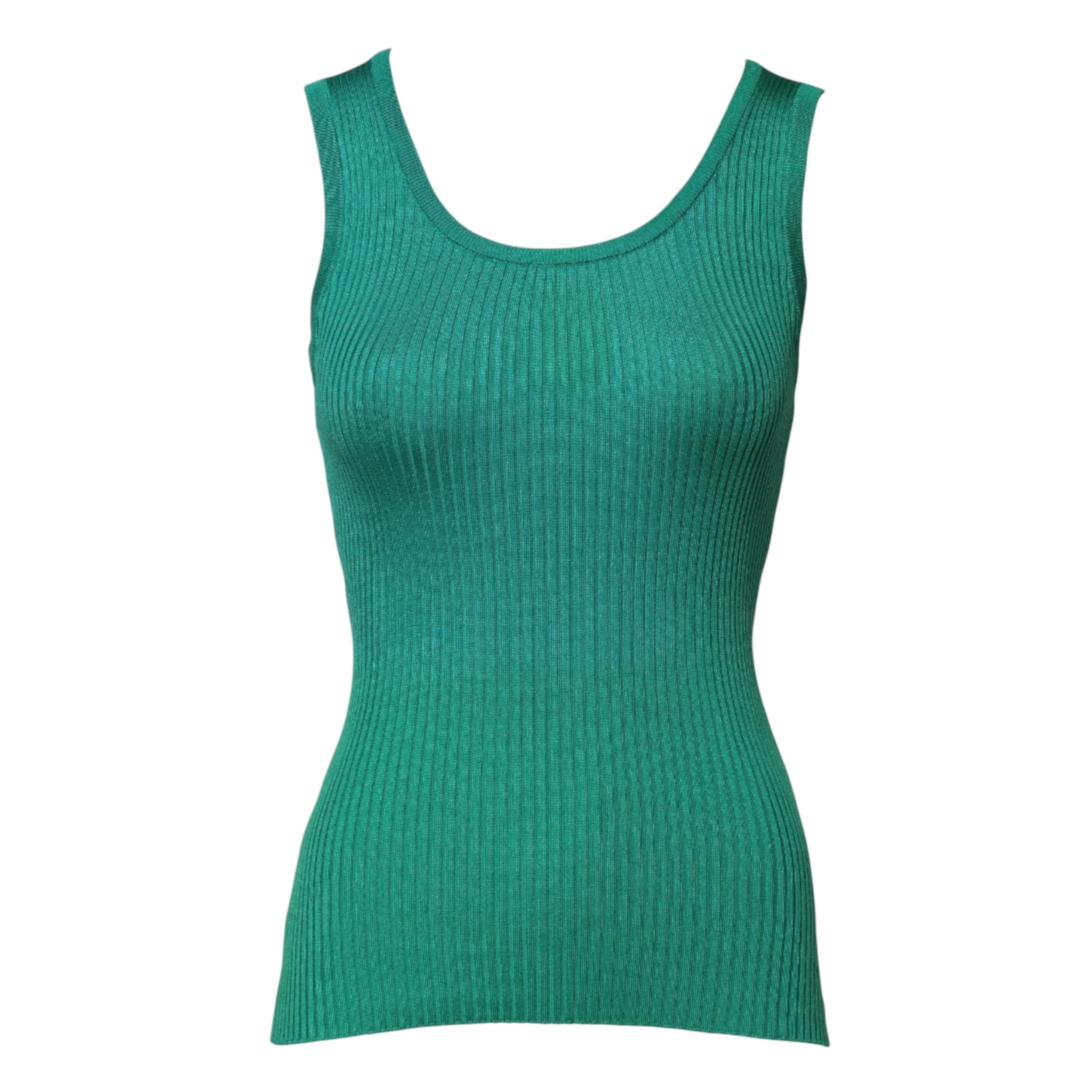 Dolce & Gabbana Green Silk Sleeveless Round Neck Tank Top - IT40|S - Tank Tops