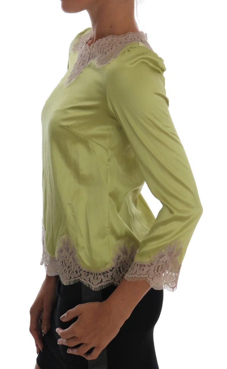 Dolce & Gabbana Green Silk Stretch Blouse Top - IT38|XS - Blouses