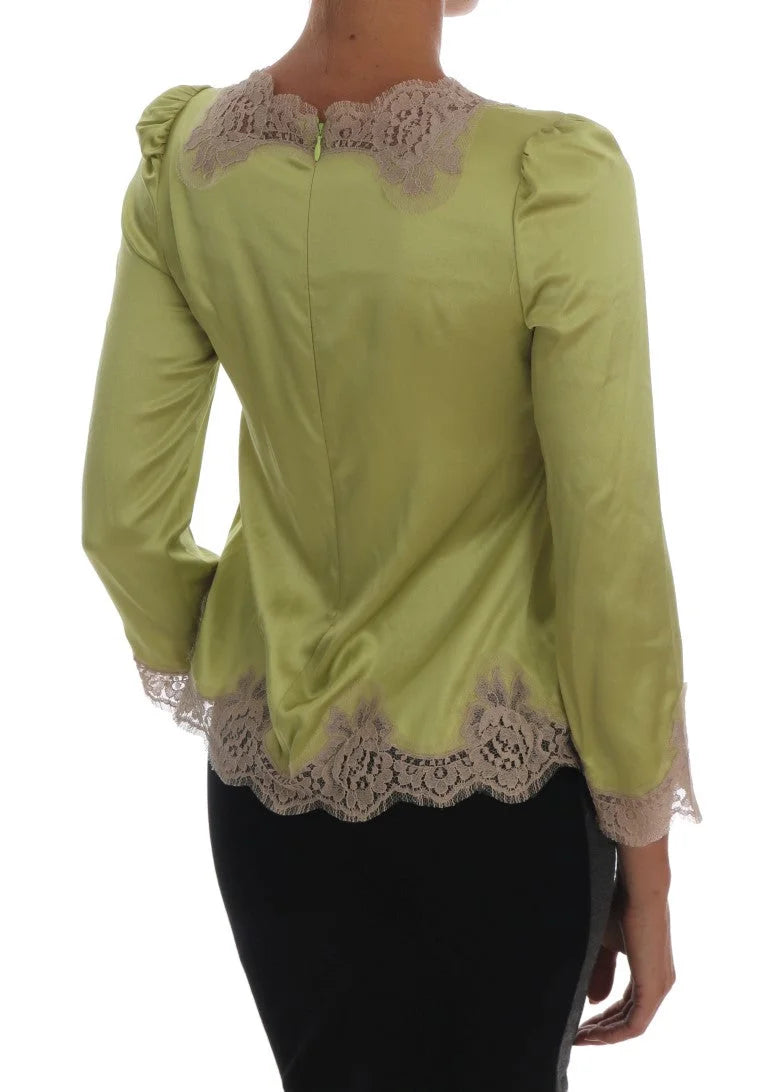 Dolce & Gabbana Green Silk Stretch Blouse Top - IT38|XS - Blouses