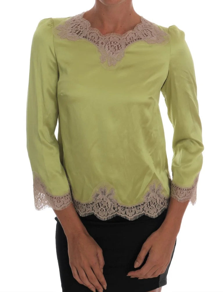 Dolce & Gabbana Green Silk Stretch Blouse Top - IT38|XS - Blouses