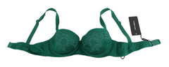 Dolce & Gabbana Green Silk Stretch Floral Lace Bra Underwear - Bras