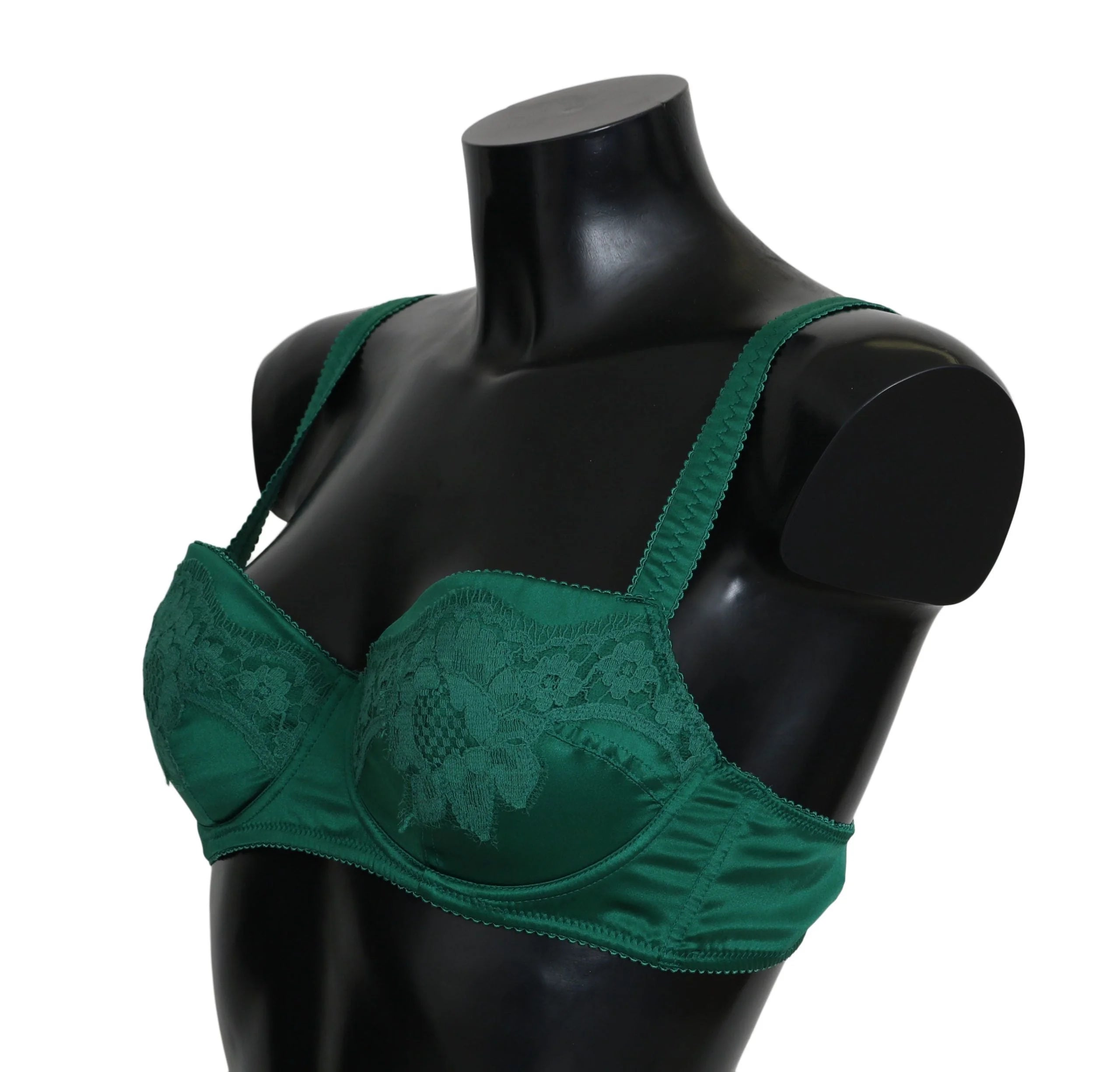 Dolce & Gabbana Green Silk Stretch Floral Lace Bra Underwear - Bras