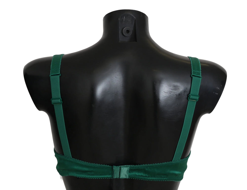 Dolce & Gabbana Green Silk Stretch Floral Lace Bra Underwear - Bras