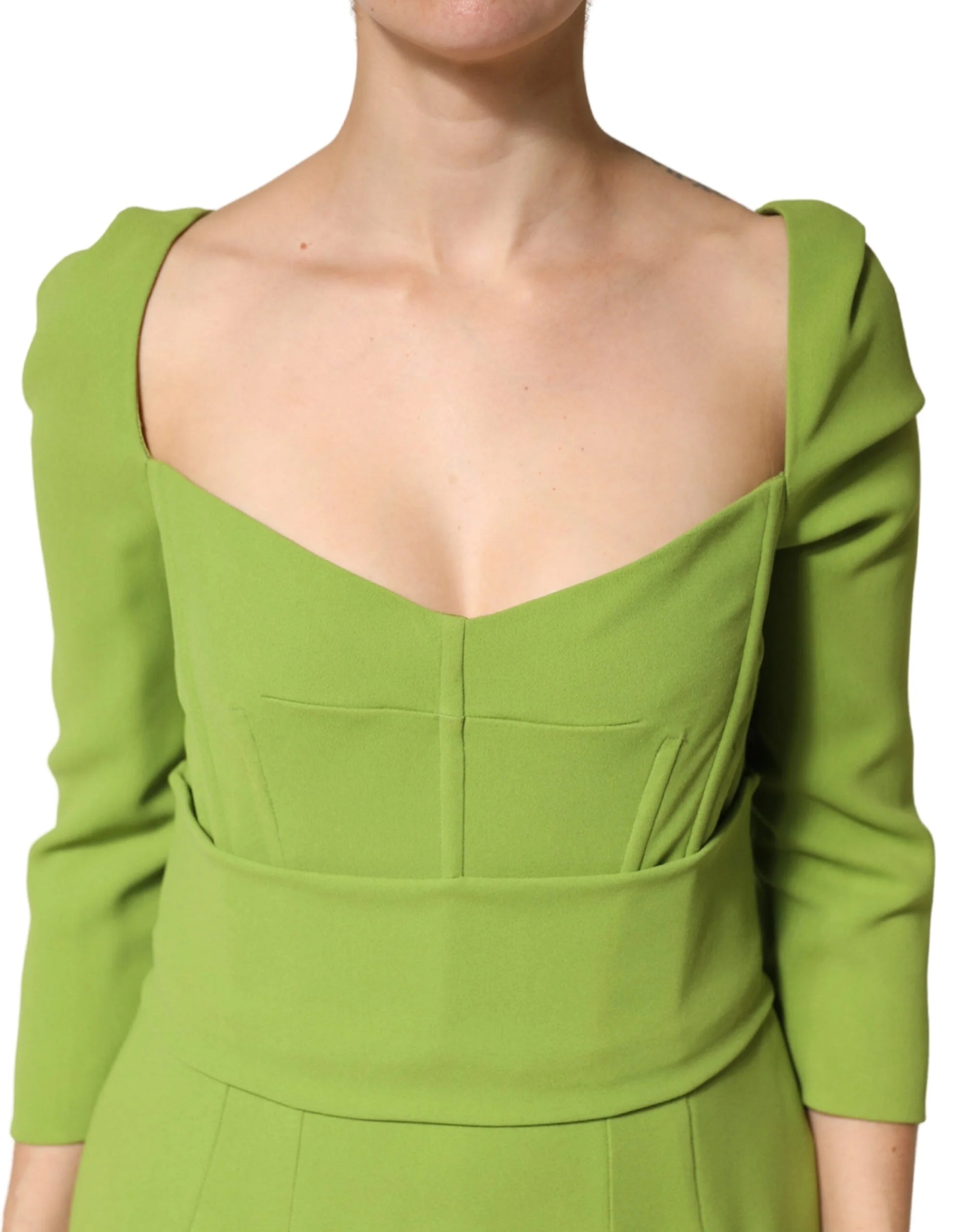 Dolce & Gabbana Green Silk Sweetheart Neckline Midi Dress - IT46|XL