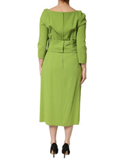 Dolce & Gabbana Green Silk Sweetheart Neckline Midi Dress - IT46|XL