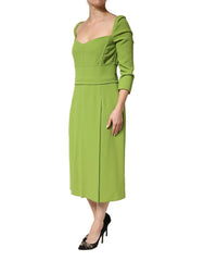 Dolce & Gabbana Green Silk Sweetheart Neckline Midi Dress - IT46|XL