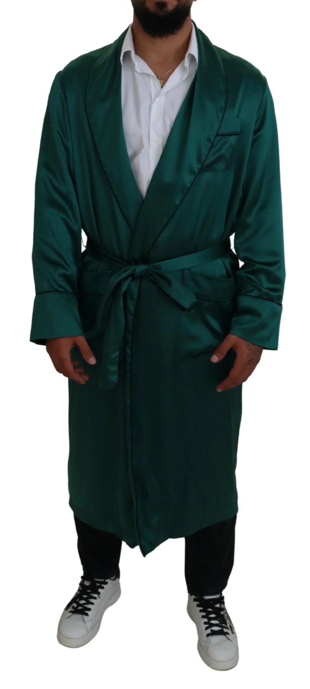 Dolce & Gabbana Green Silk Waist Belt Robe Sleepwear - IT46 | S - Robes