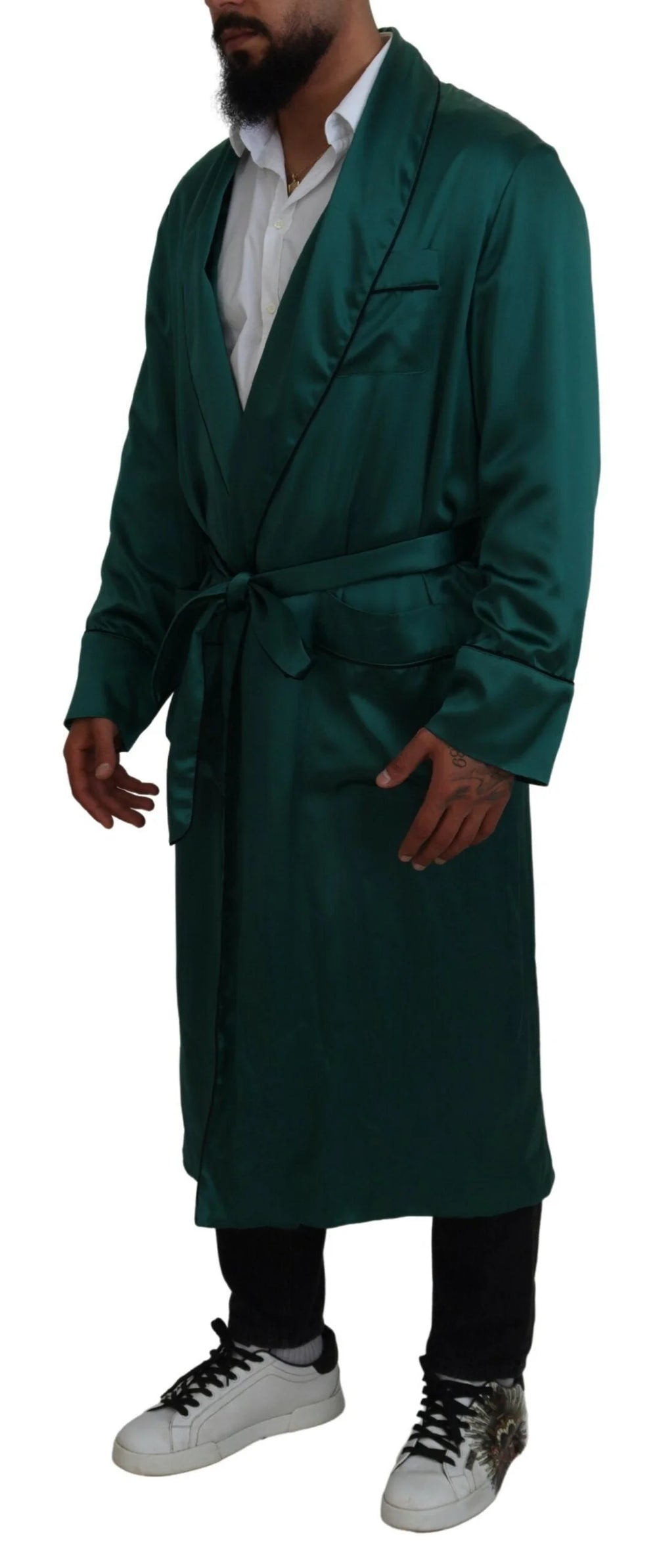 Dolce & Gabbana Green Silk Waist Belt Robe Sleepwear - IT46 | S - Robes