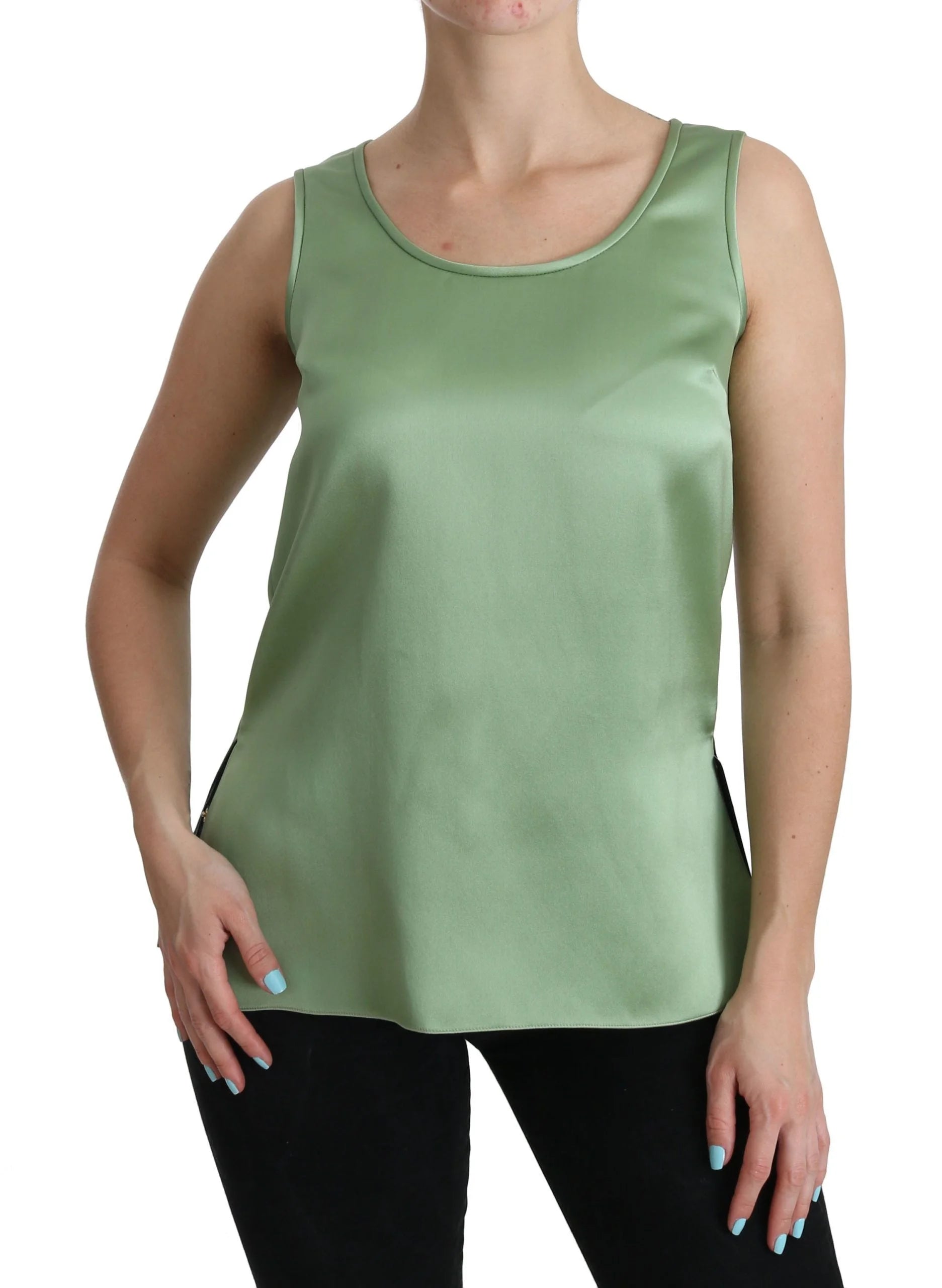 Dolce & Gabbana Green Sleeveless 100% Silk Top Tank Blouse - IT36 | XS - Tank Tops