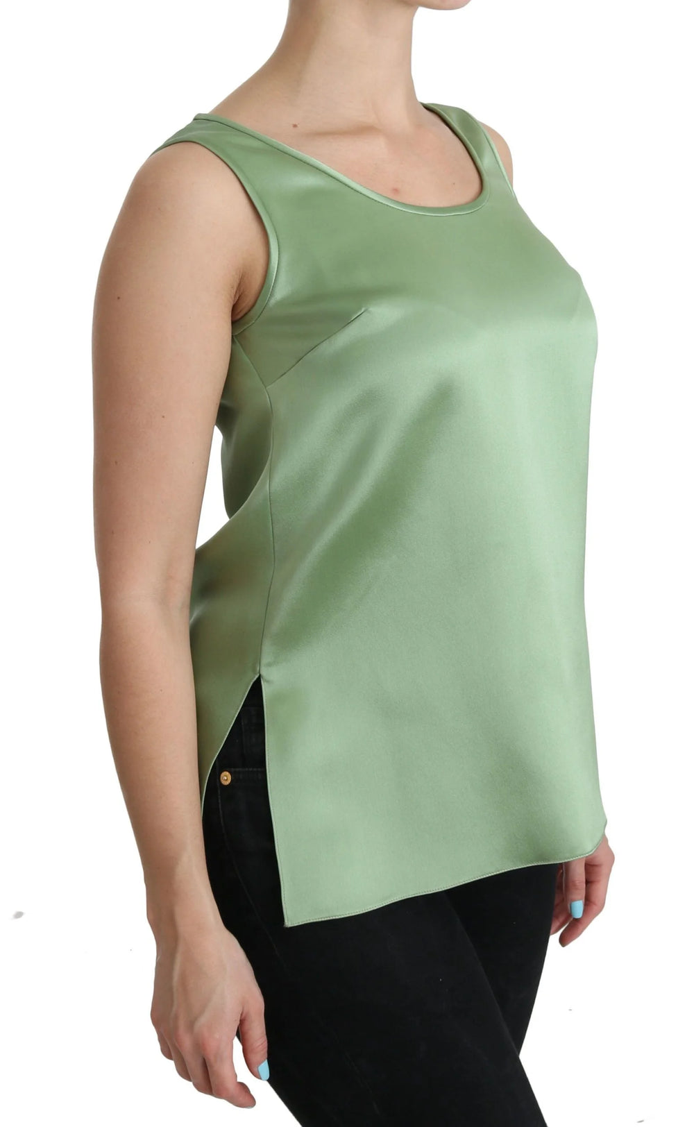 Dolce & Gabbana Green Sleeveless 100% Silk Top Tank Blouse - IT36 | XS - Tank Tops