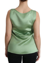 Dolce & Gabbana Green Sleeveless 100% Silk Top Tank Blouse - IT36 | XS - Tank Tops