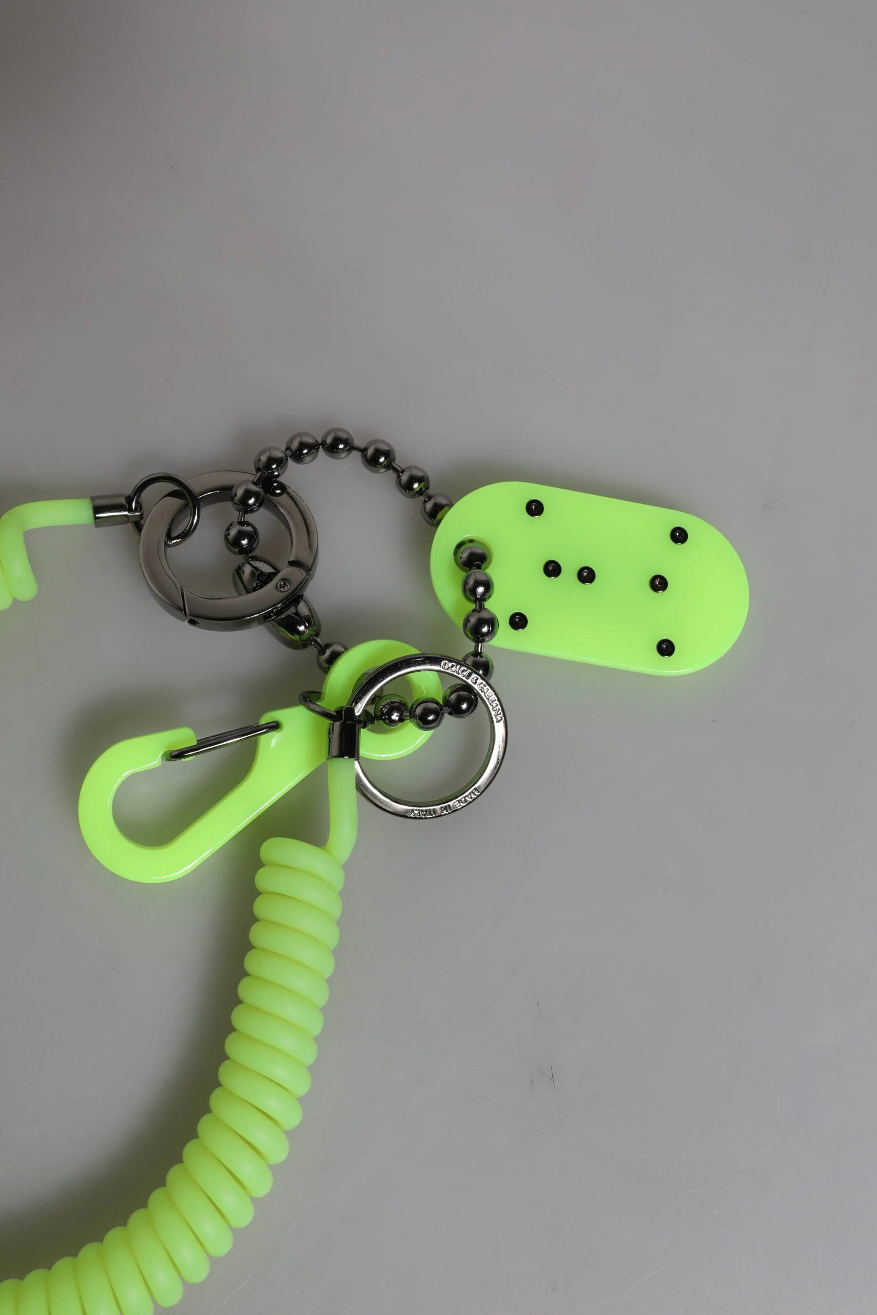 Dolce & Gabbana Green Springy Key Holder DG Logo Men’s Keychain Keyring