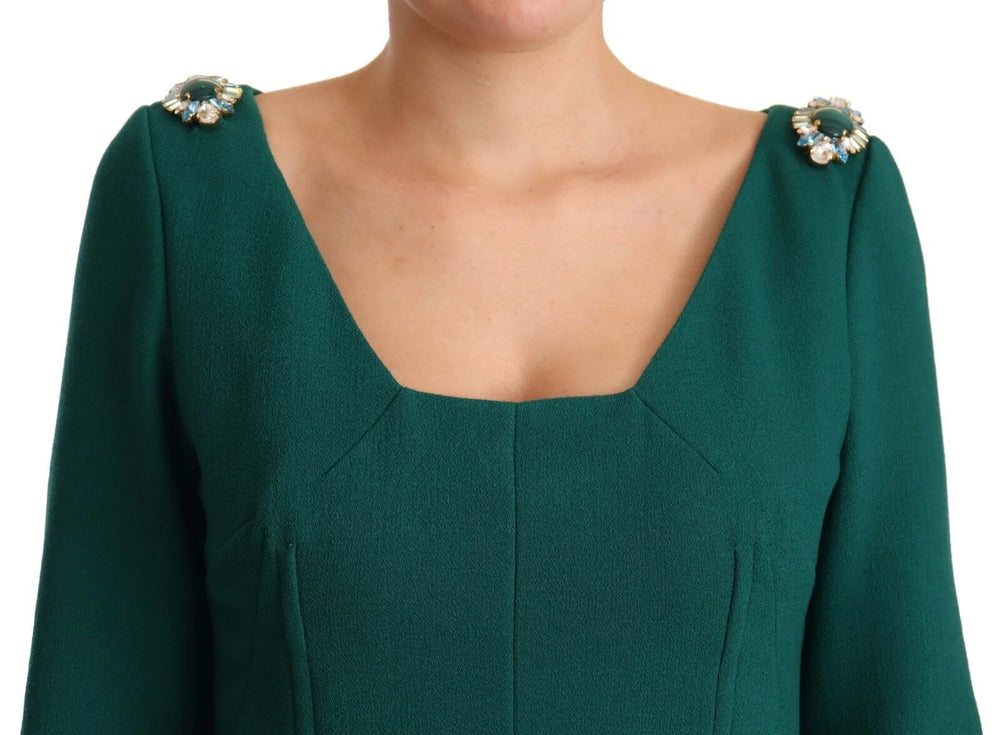 Dolce & Gabbana Green Stretch Crepe Crystal Midi Dress - IT44|L