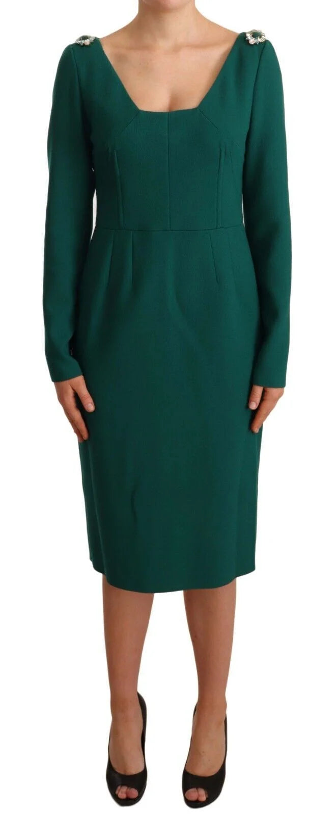 Dolce & Gabbana Green Stretch Crepe Crystal Midi Dress - IT44|L