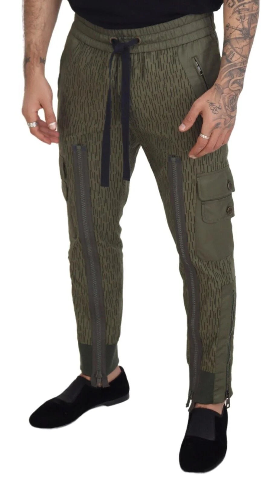 Dolce & Gabbana Green Striped Cargo Zipper Leg Men Trouser Pants - IT48 | M - Cargo Pants