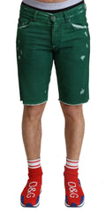 Dolce & Gabbana Green Tattered Cotton Men Denim Bermuda Shorts - IT44 | XS - Bermudas