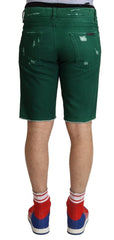 Dolce & Gabbana Green Tattered Cotton Men Denim Bermuda Shorts - IT44 | XS - Bermudas