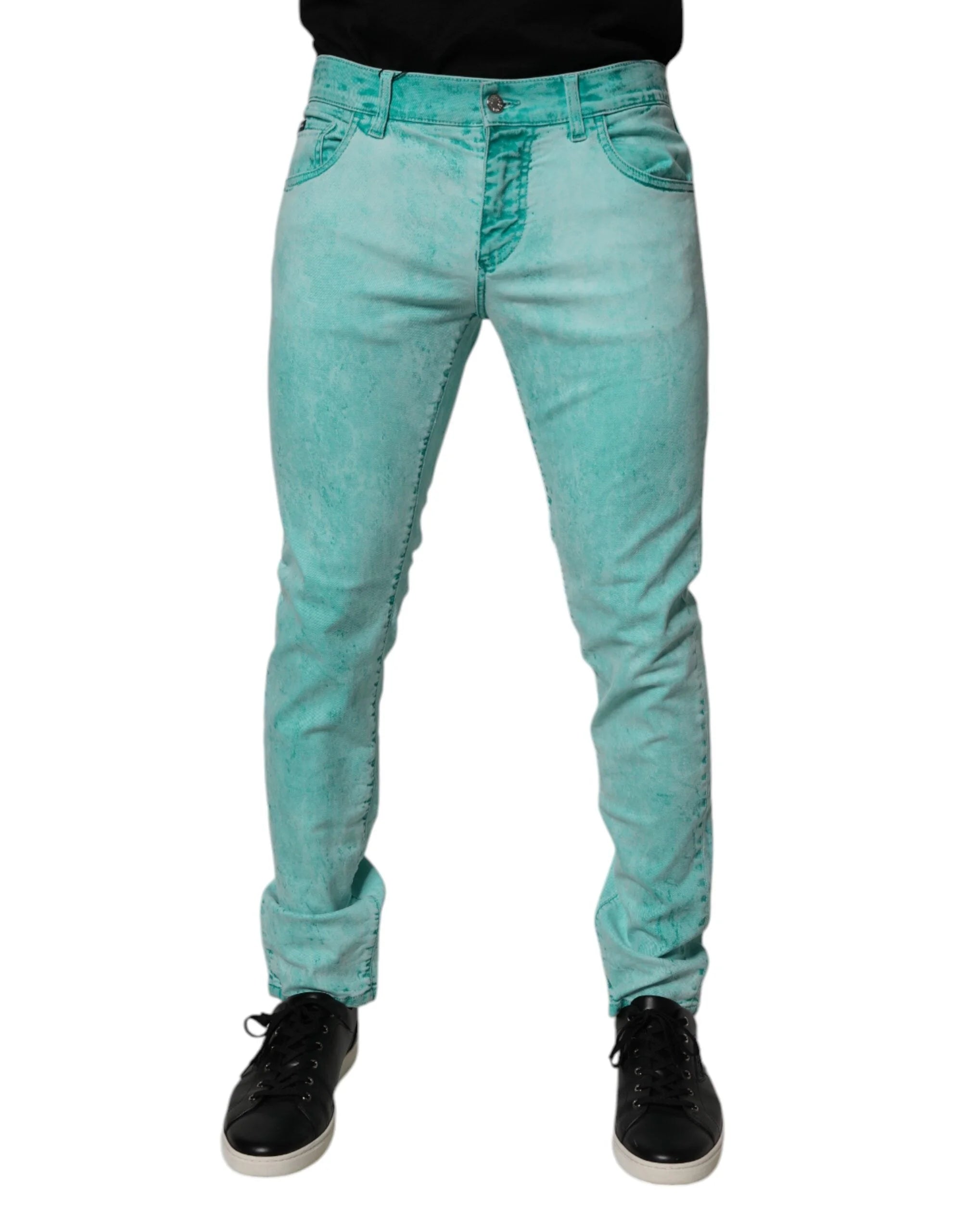 Dolce & Gabbana Green Tie Dye Cotton Skinny Men Denim Jeans - IT48 | M - Jeans