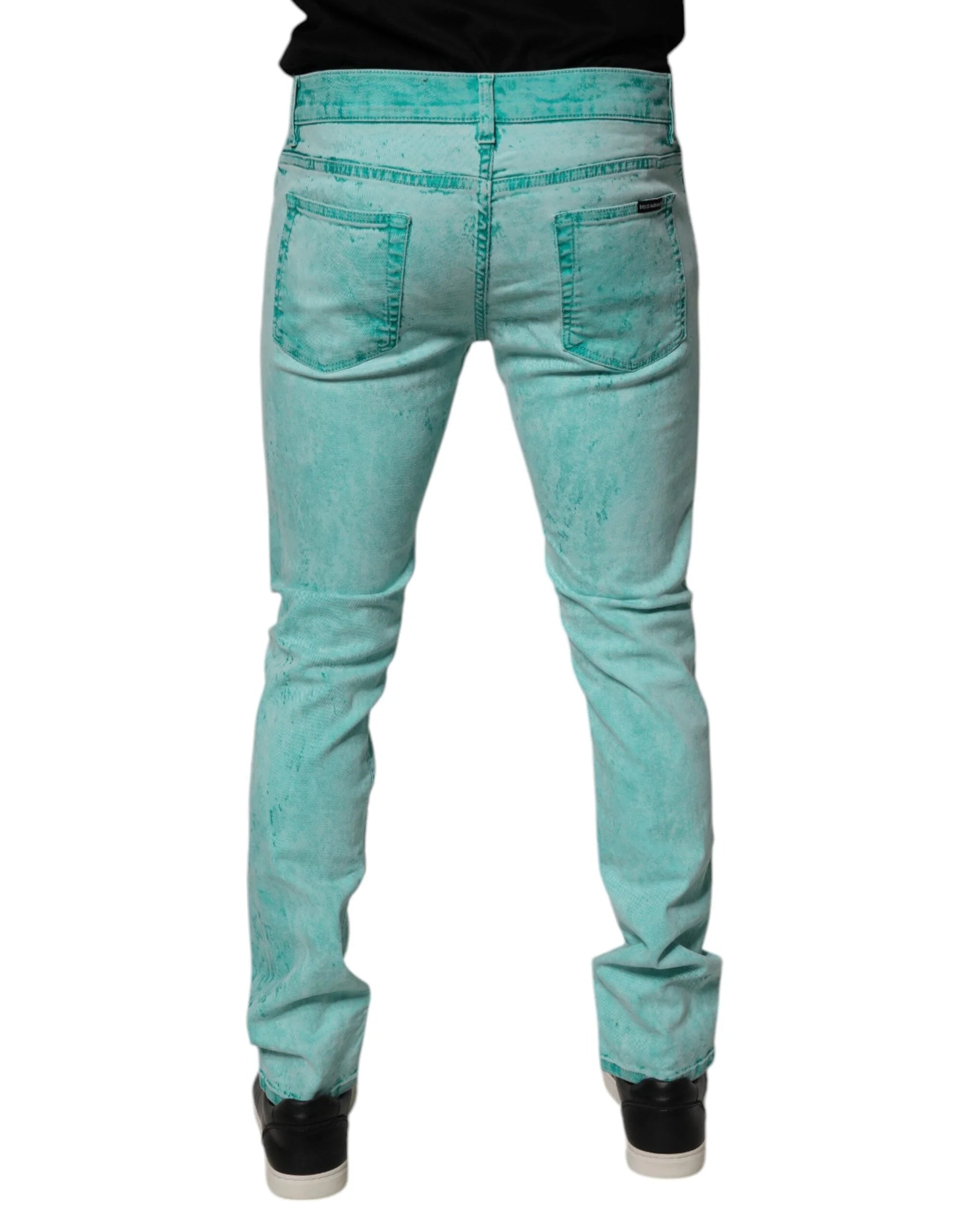 Dolce & Gabbana Green Tie Dye Cotton Skinny Men Denim Jeans - IT48 | M - Jeans