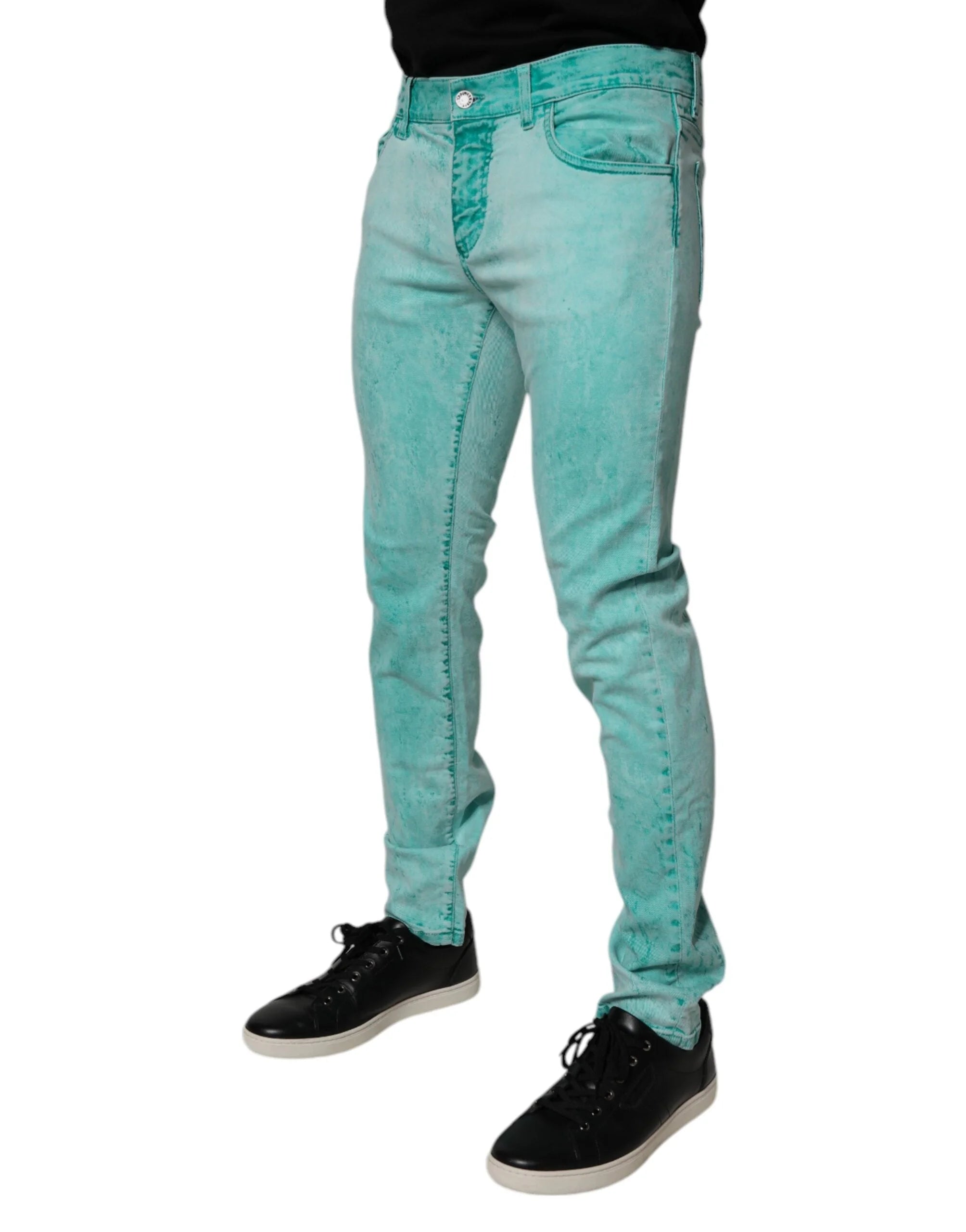 Dolce & Gabbana Green Tie Dye Cotton Skinny Men Denim Jeans - IT48 | M - Jeans