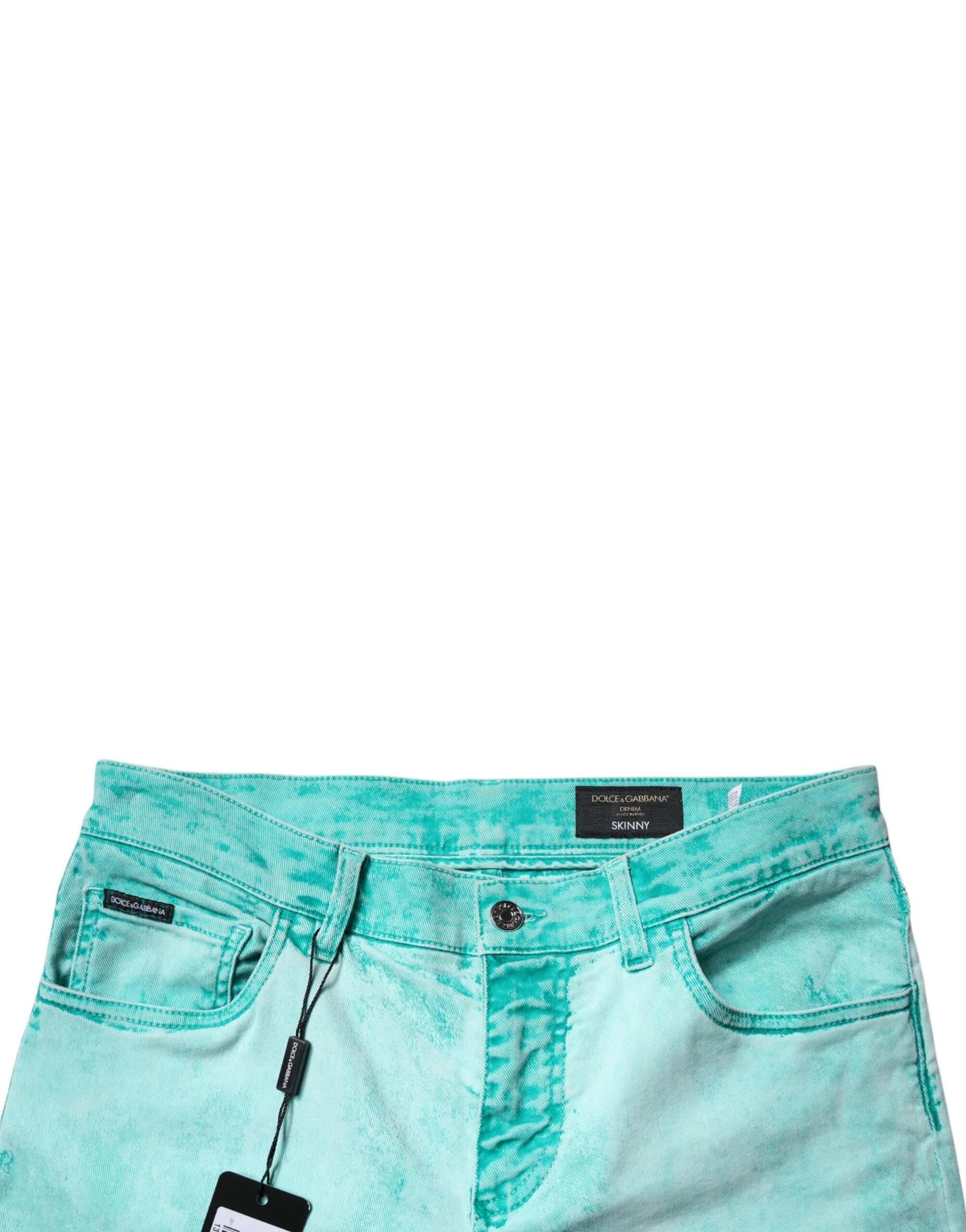 Dolce & Gabbana Green Tie Dye Cotton Skinny Men Denim Jeans - IT48 | M - Jeans