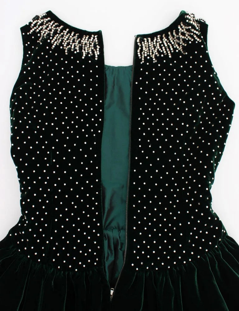 Dolce & Gabbana Green Velvet Crystal Long Maxi Dress - IT38|XS - Dresses