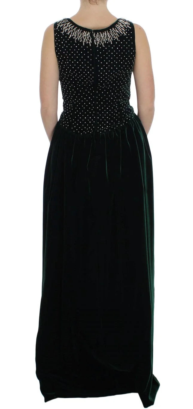 Dolce & Gabbana Green Velvet Crystal Long Maxi Dress - IT38|XS - Dresses