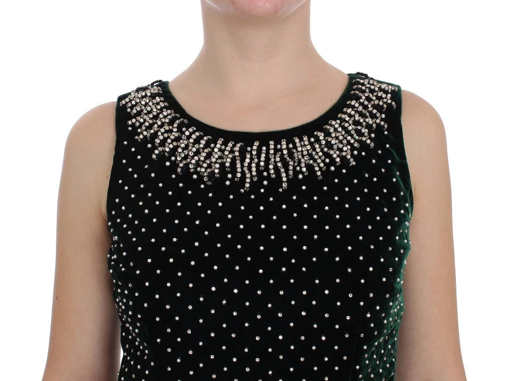 Dolce & Gabbana Green Velvet Crystal Long Maxi Dress - IT38|XS - Dresses