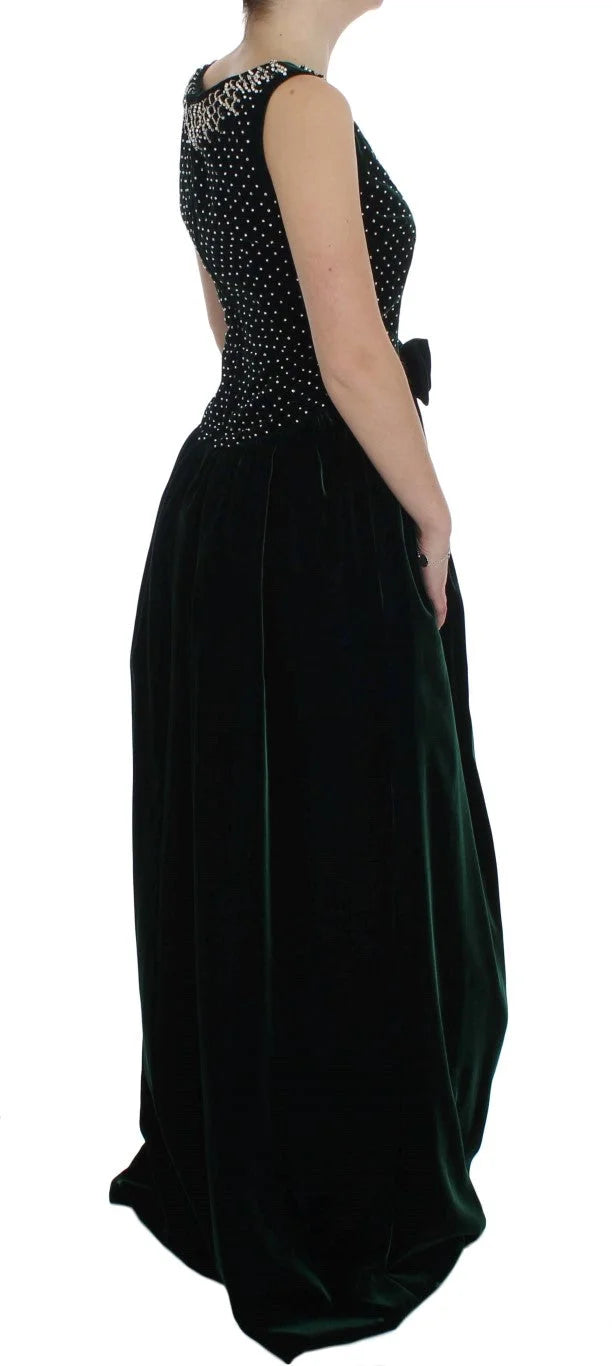 Dolce & Gabbana Green Velvet Crystal Long Maxi Dress - IT38|XS - Dresses