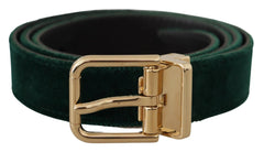Dolce & Gabbana Green Velvet Leather Gold Metal Logo Belt - 85 cm / 34 Inches - Belts