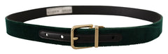Dolce & Gabbana Green Velvet Leather Gold Metal Logo Belt - 85 cm / 34 Inches - Belts