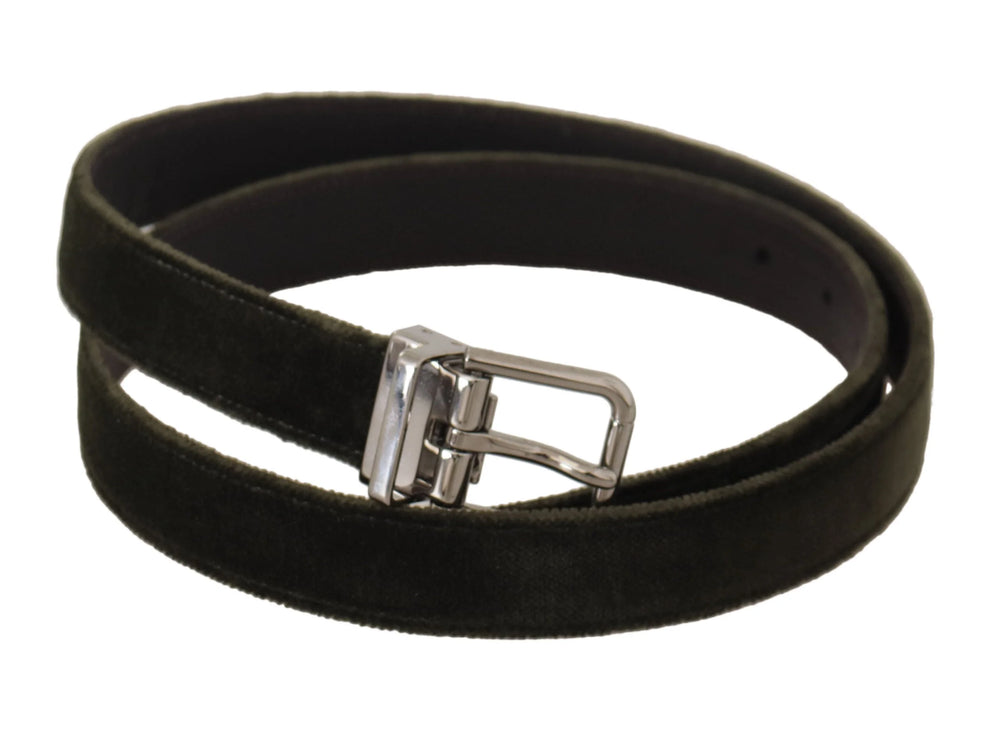Dolce & Gabbana Green Velvet Silver Tone Metal Buckle Belt - 95 cm / 38 Inches - Belts