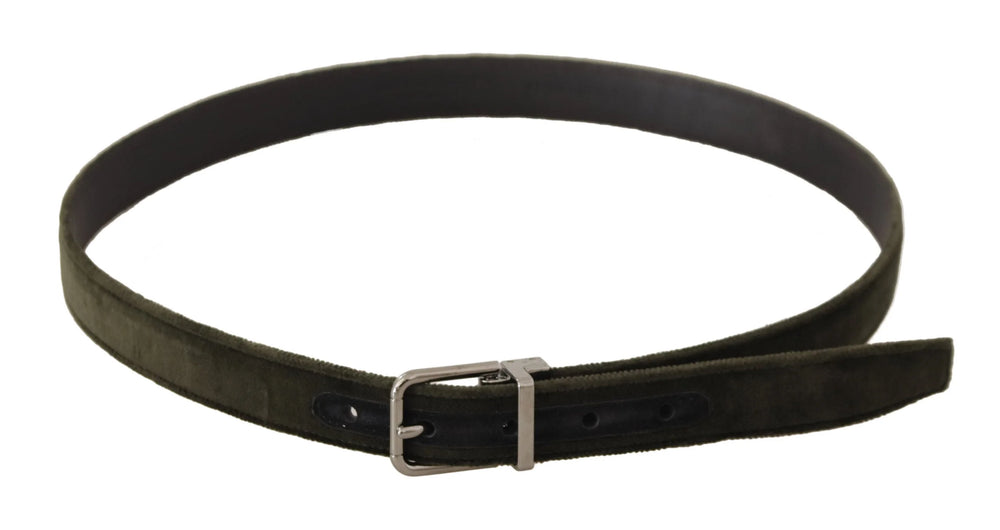 Dolce & Gabbana Green Velvet Silver Tone Metal Buckle Belt - 95 cm / 38 Inches - Belts