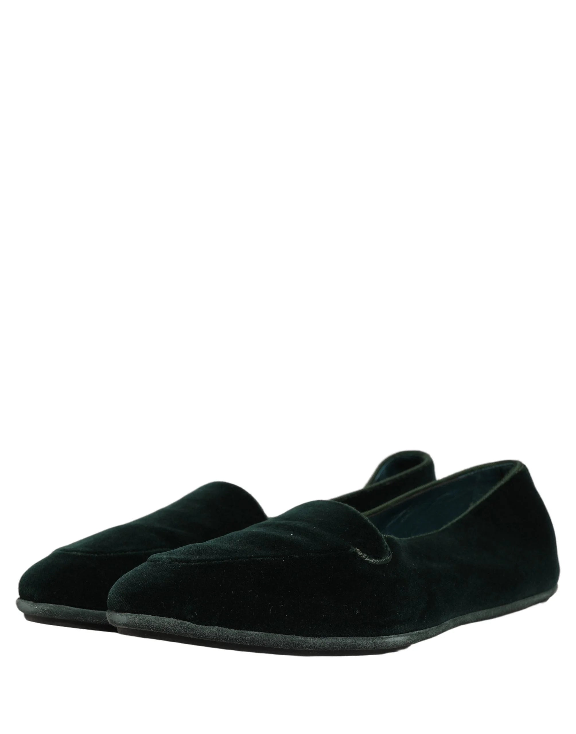 Dolce & Gabbana Green Velvet Slip On Men Flats Loafers Shoes - EU44/US11