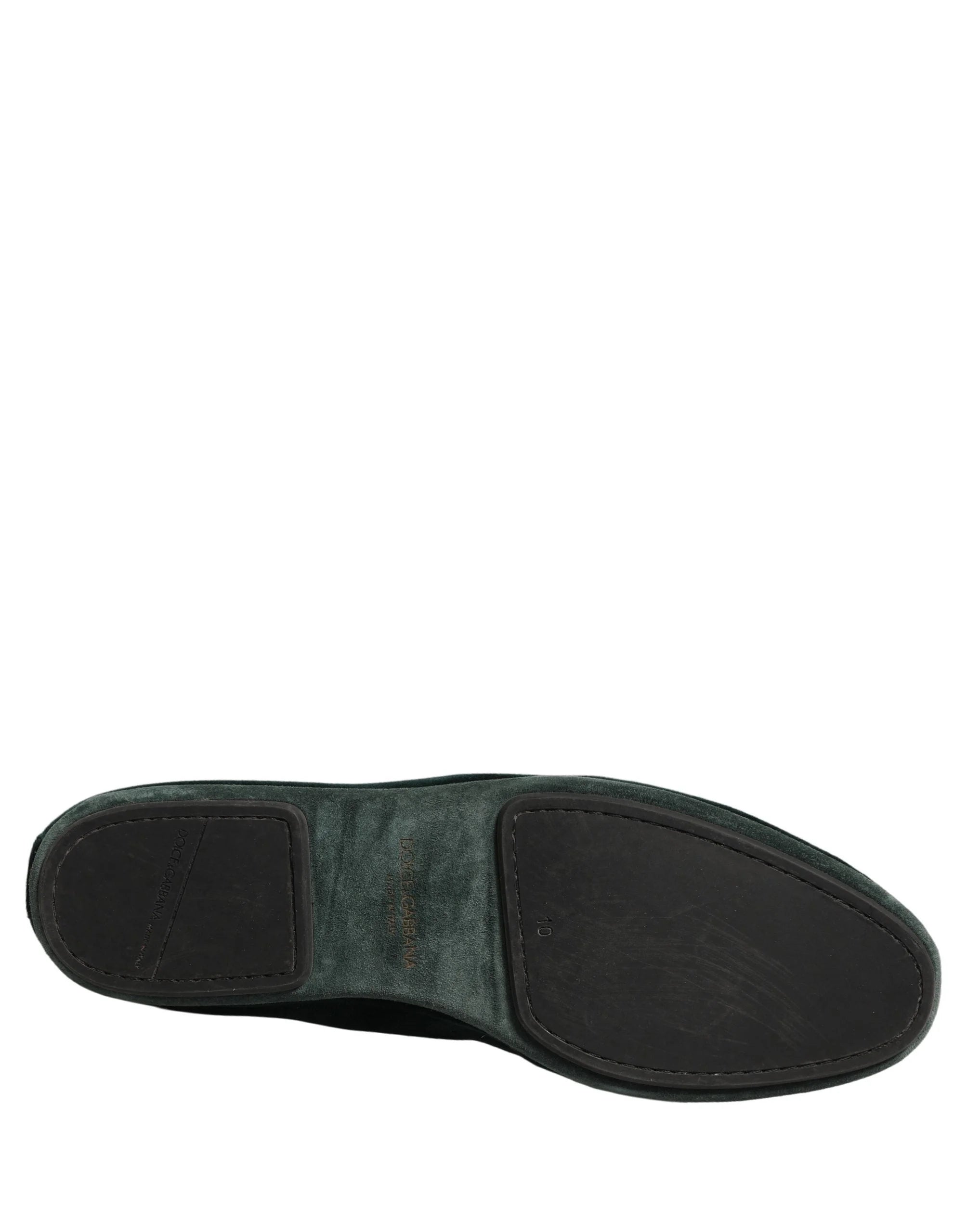 Dolce & Gabbana Green Velvet Slip On Men Flats Loafers Shoes - EU44/US11