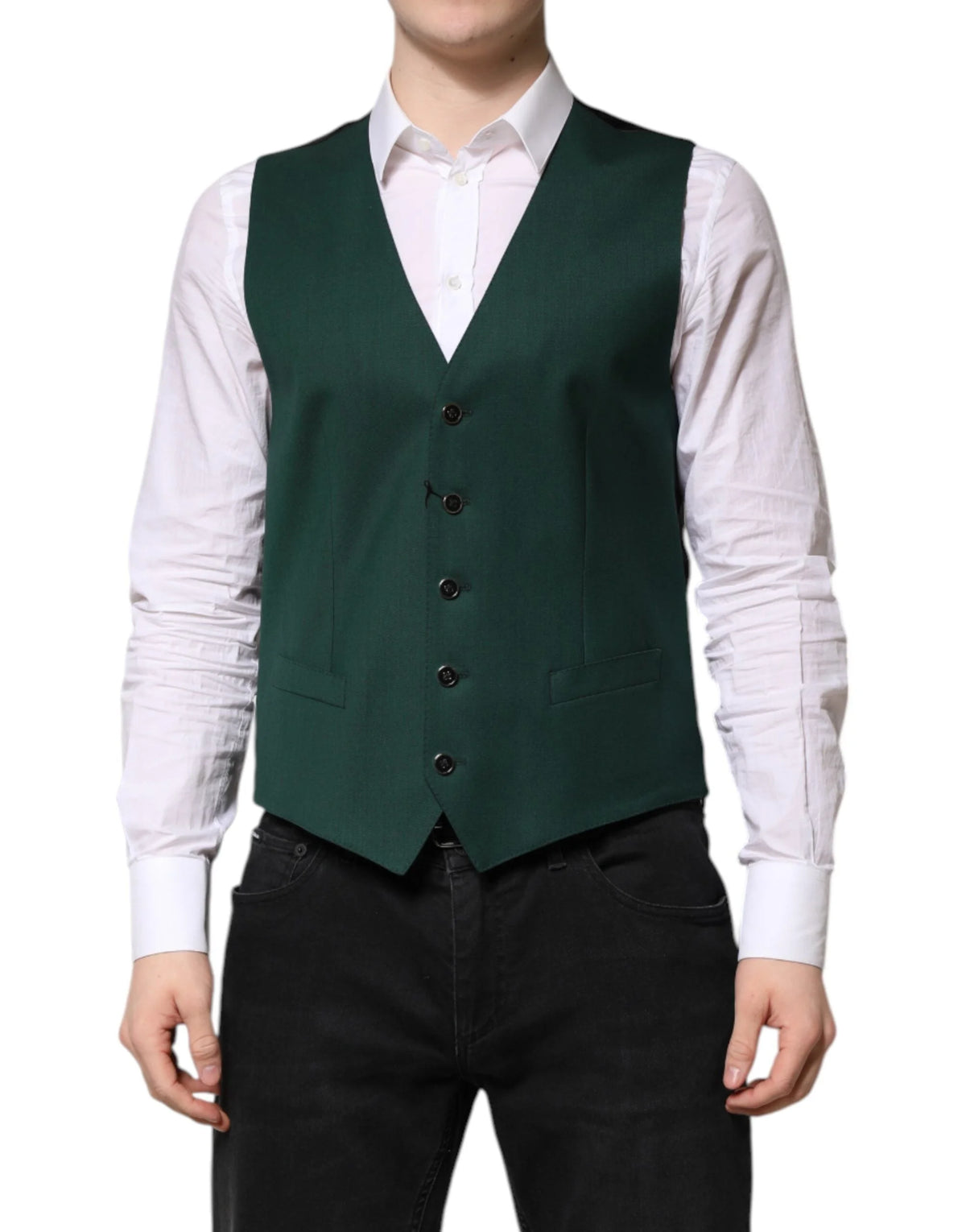 Dolce & Gabbana Green Wool Dress Formal Men Waistcoat Vest - IT48 | M - Vests