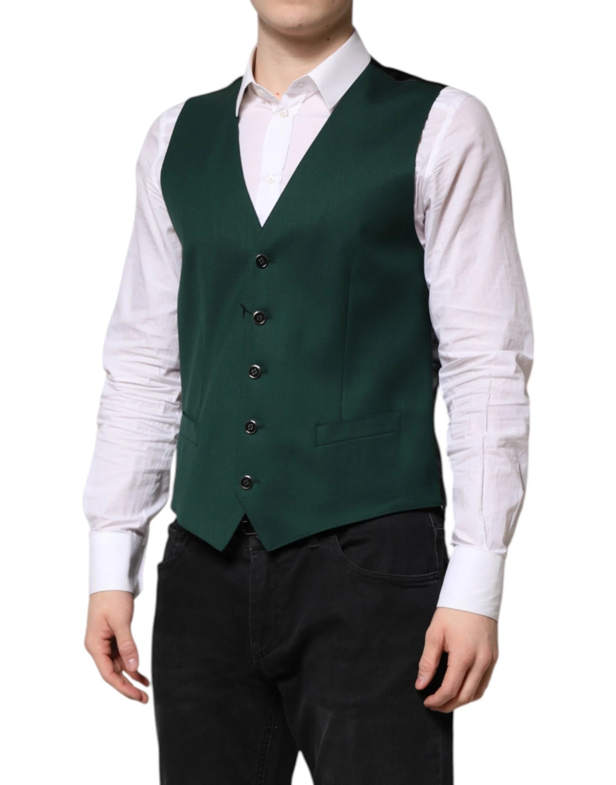 Dolce & Gabbana Green Wool Dress Formal Men Waistcoat Vest - IT48 | M - Vests