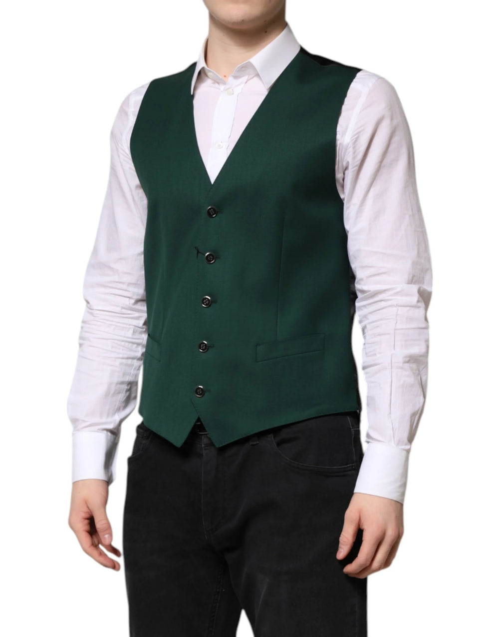 Dolce & Gabbana Green Wool Dress Formal Men Waistcoat Vest - IT48 | M - Vests