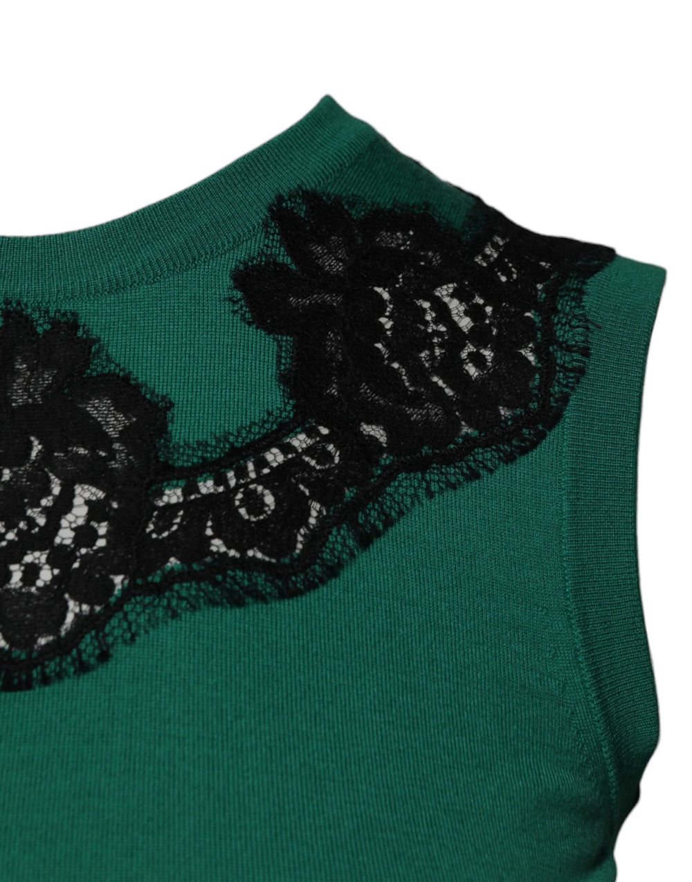 Dolce & Gabbana Green Wool Lace Detail Sleeveless Tank Top - IT36|XXS - Tank Tops