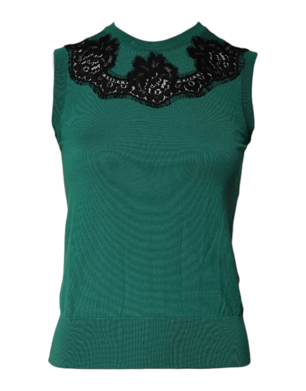 Dolce & Gabbana Green Wool Lace Detail Sleeveless Tank Top - IT36|XXS - Tank Tops