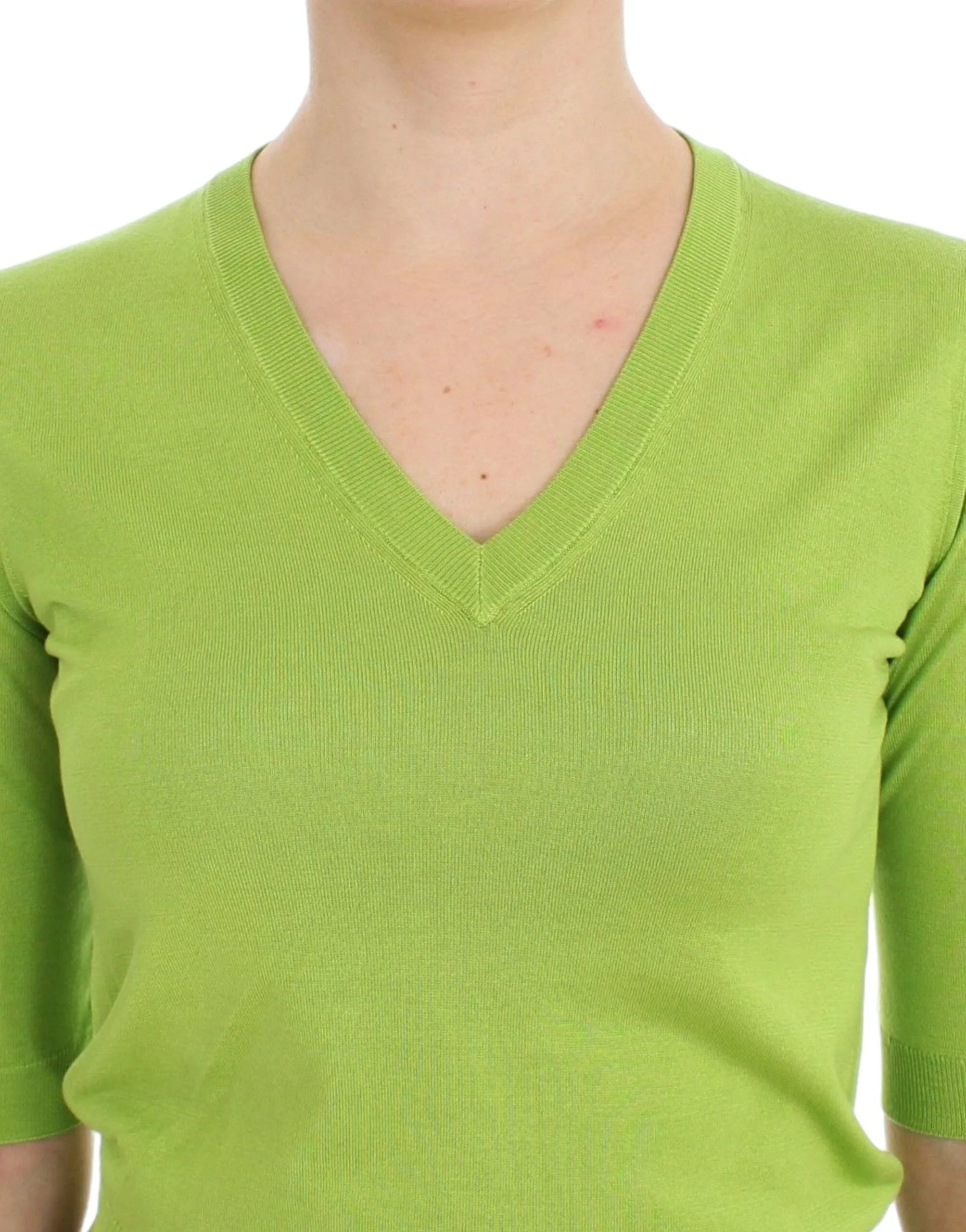 Dolce & Gabbana Green Wool V-neck Pullover Sweater Top - IT36 | XS - Sweaters