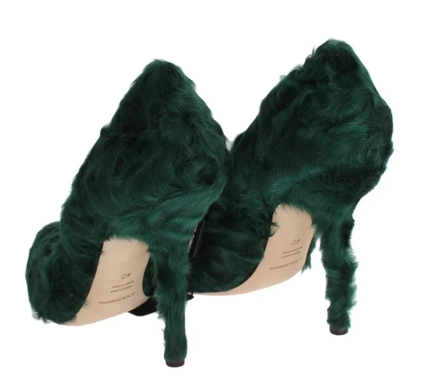 Dolce & Gabbana Green Xiangao Lamb Fur Leather Pumps - EU40/US9.5