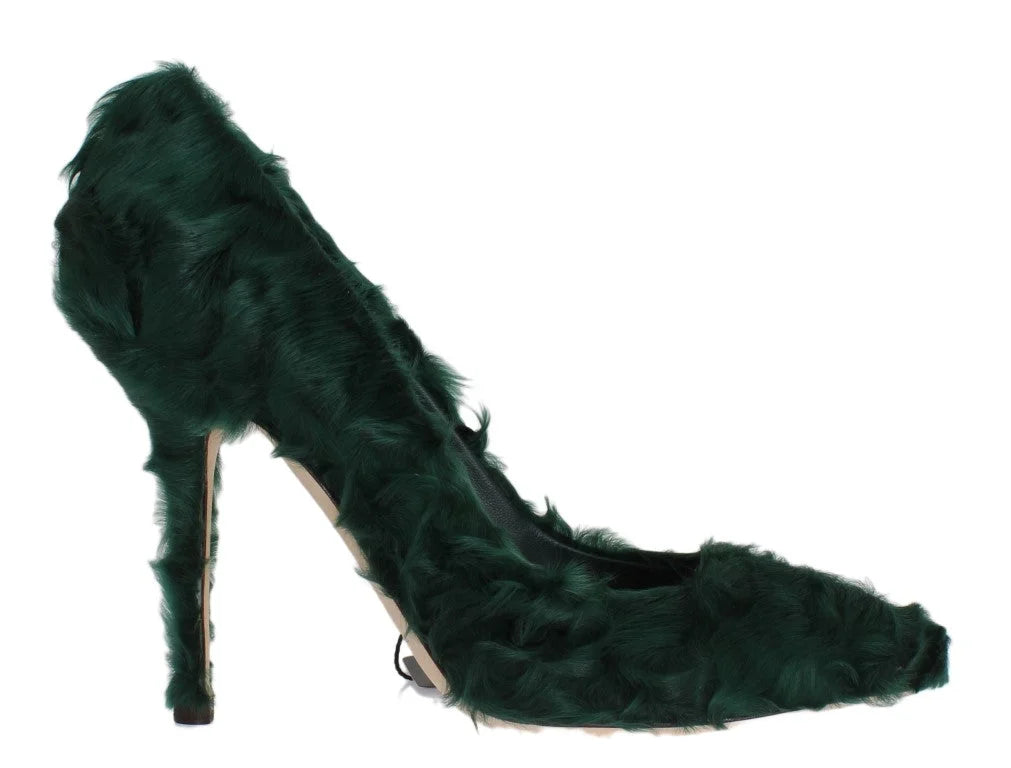 Dolce & Gabbana Green Xiangao Lamb Fur Leather Pumps - EU40/US9.5
