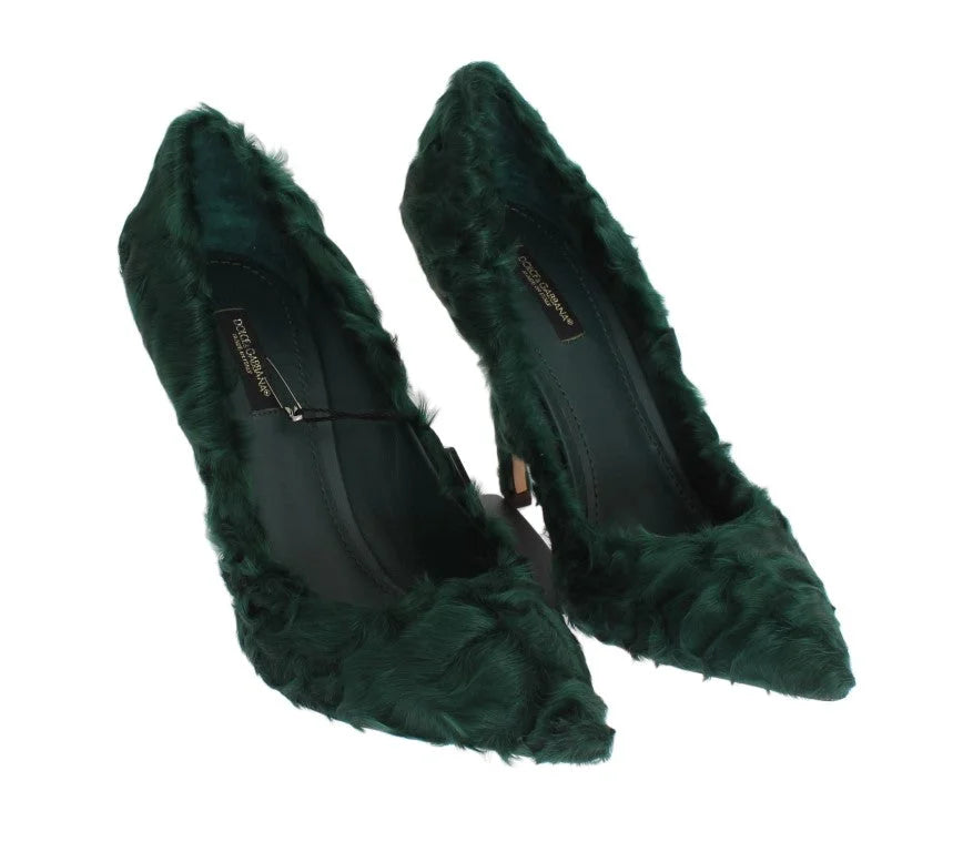 Dolce & Gabbana Green Xiangao Lamb Fur Leather Pumps - EU40/US9.5