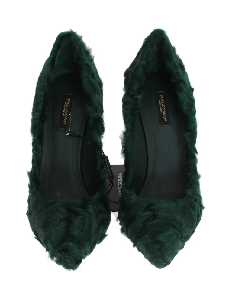 Dolce & Gabbana Green Xiangao Lamb Fur Leather Pumps - EU40/US9.5