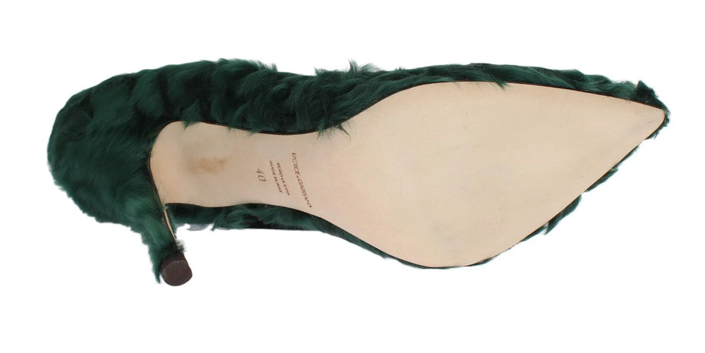 Dolce & Gabbana Green Xiangao Lamb Fur Leather Pumps - EU40/US9.5