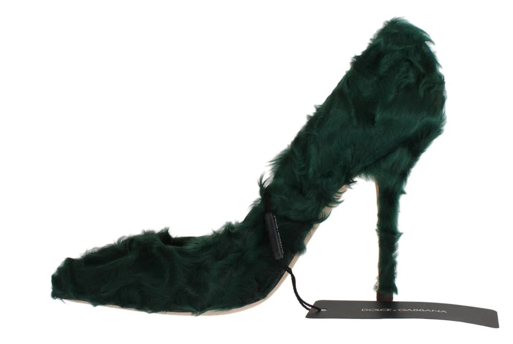 Dolce & Gabbana Green Xiangao Lamb Fur Leather Pumps - EU40/US9.5 - Heels