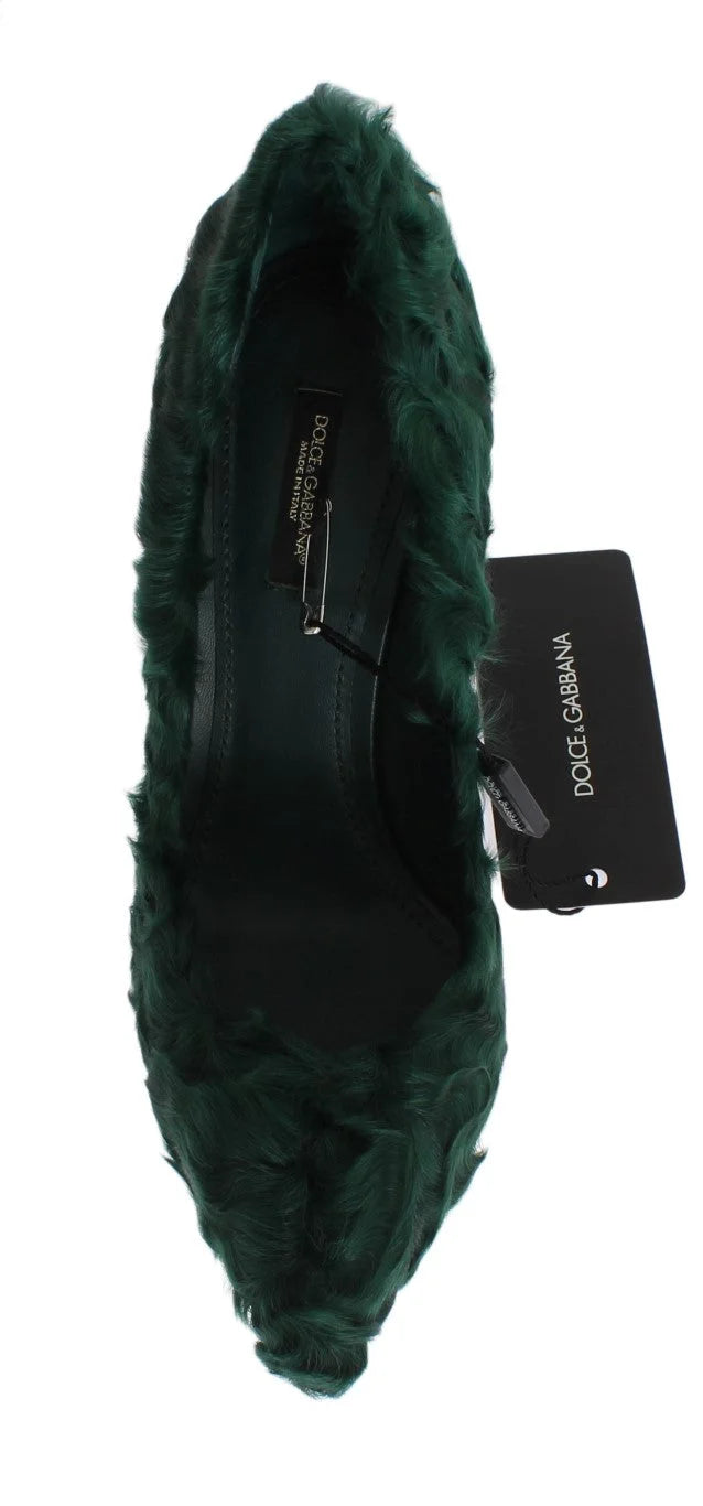 Dolce & Gabbana Green Xiangao Lamb Fur Leather Pumps - EU40/US9.5 - Heels