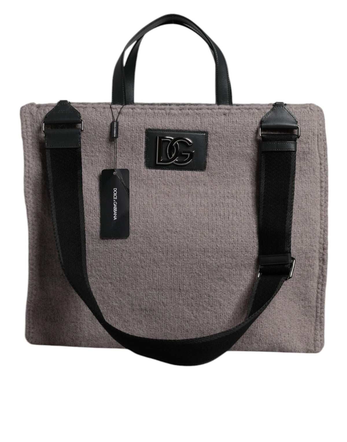 Dolce & Gabbana Grey Alpaca Wool Logo Plaque Tote Shoulder Bag - Shopper Bags