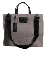 Dolce & Gabbana Grey Alpaca Wool Logo Plaque Tote Shoulder Bag - Shopper Bags